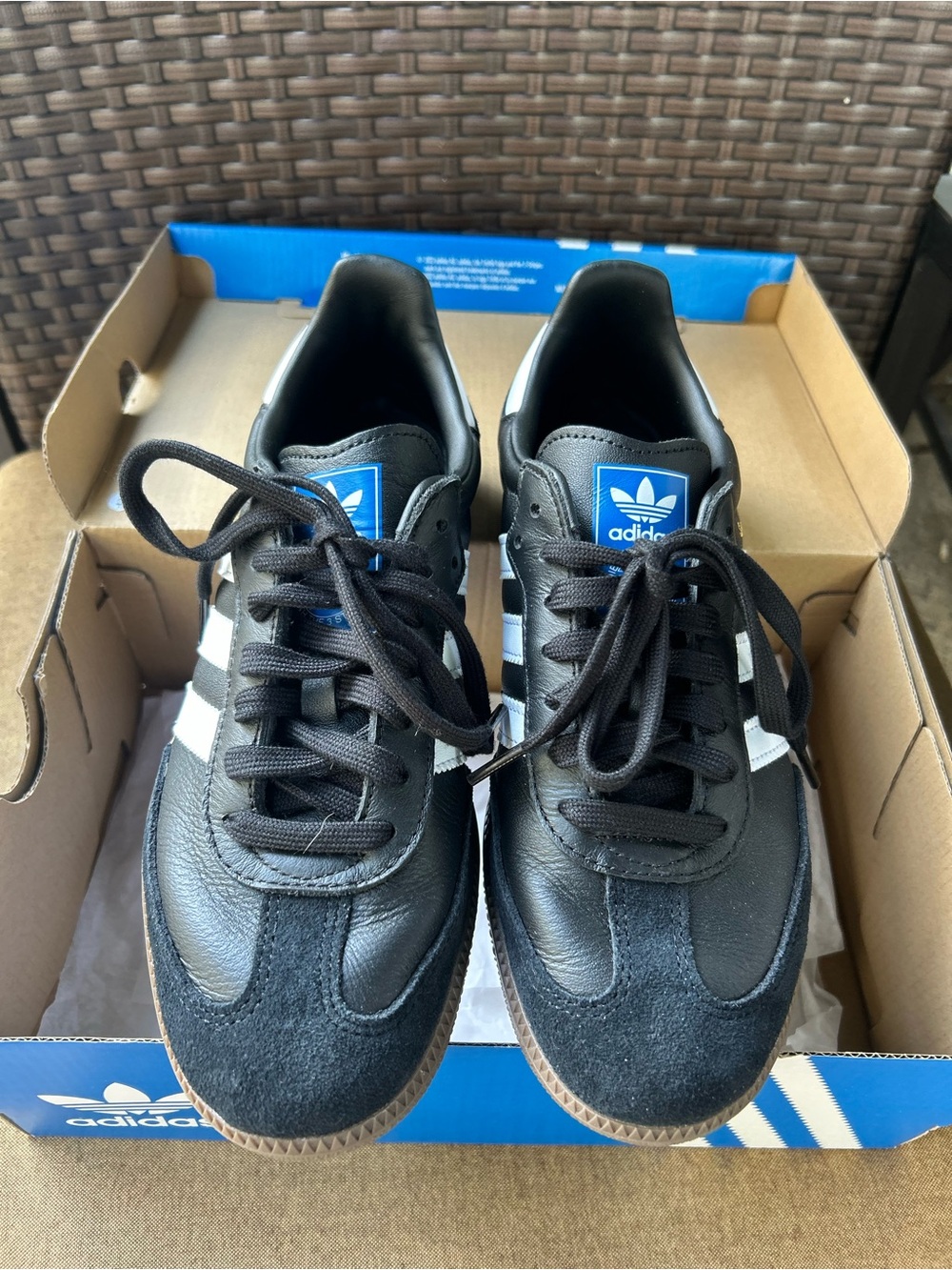 adidas Black & White Classic Samba Sneakers with Blue Logo